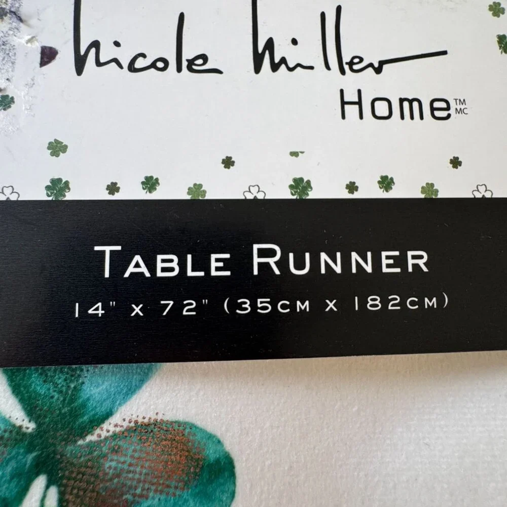Nicole Miller Saint St Patricks Day Table Runner Shamrock Party Home Decor 14x72 - Picture 7 of 10